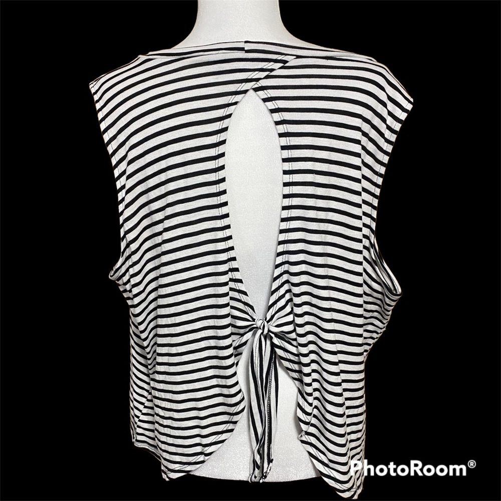Striped cut out tank top with tie back